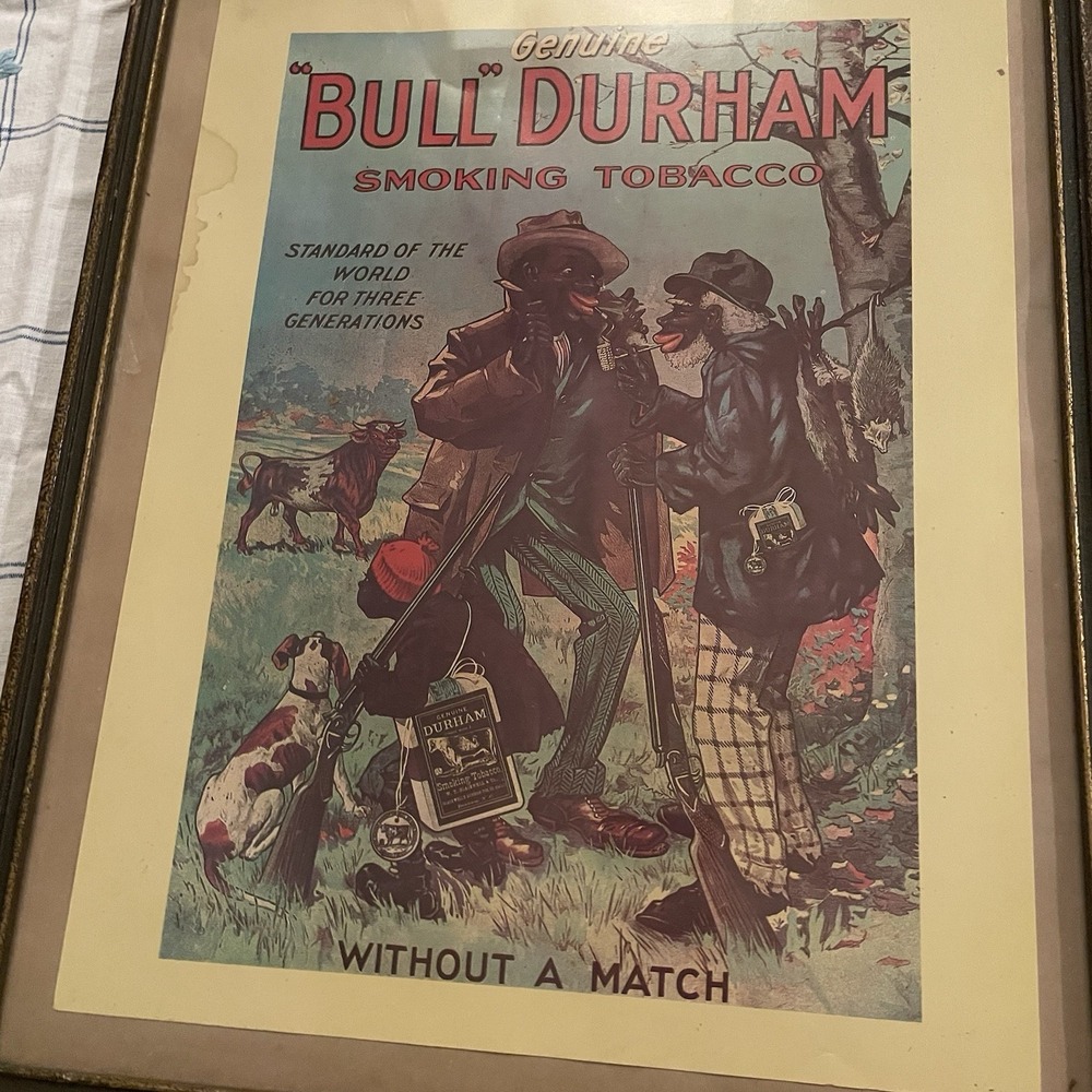Vintage Bull Durham Smoking Tobacco 18.5"x13.5" Poster Sign Black Americana - Picture 2 of 6